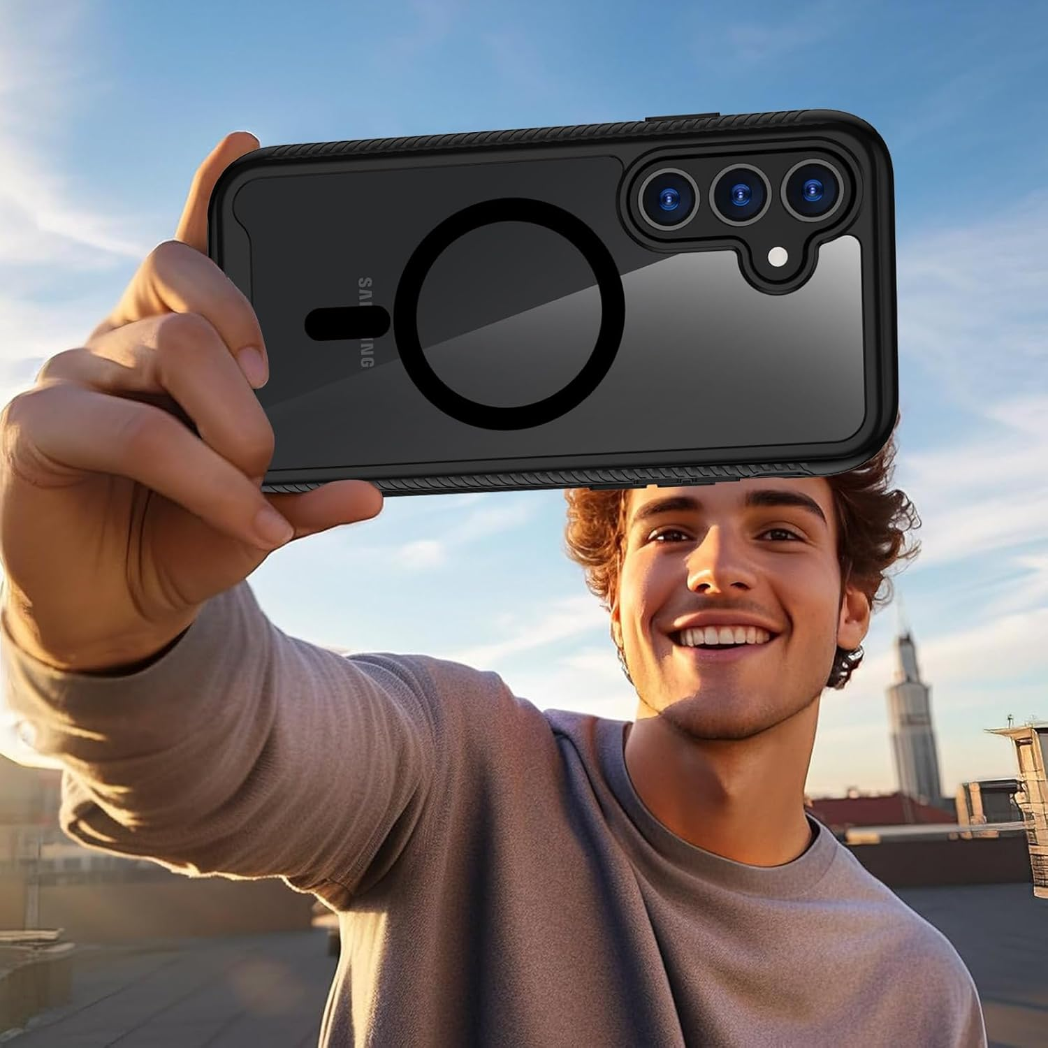 XTCASE Case for Samsung Galaxy A17 / A26 / A16 Magnetic Compatible with Magsafe, 360 Degree Full Body Protective Case with Built-In Screen Protector, Black image number 3