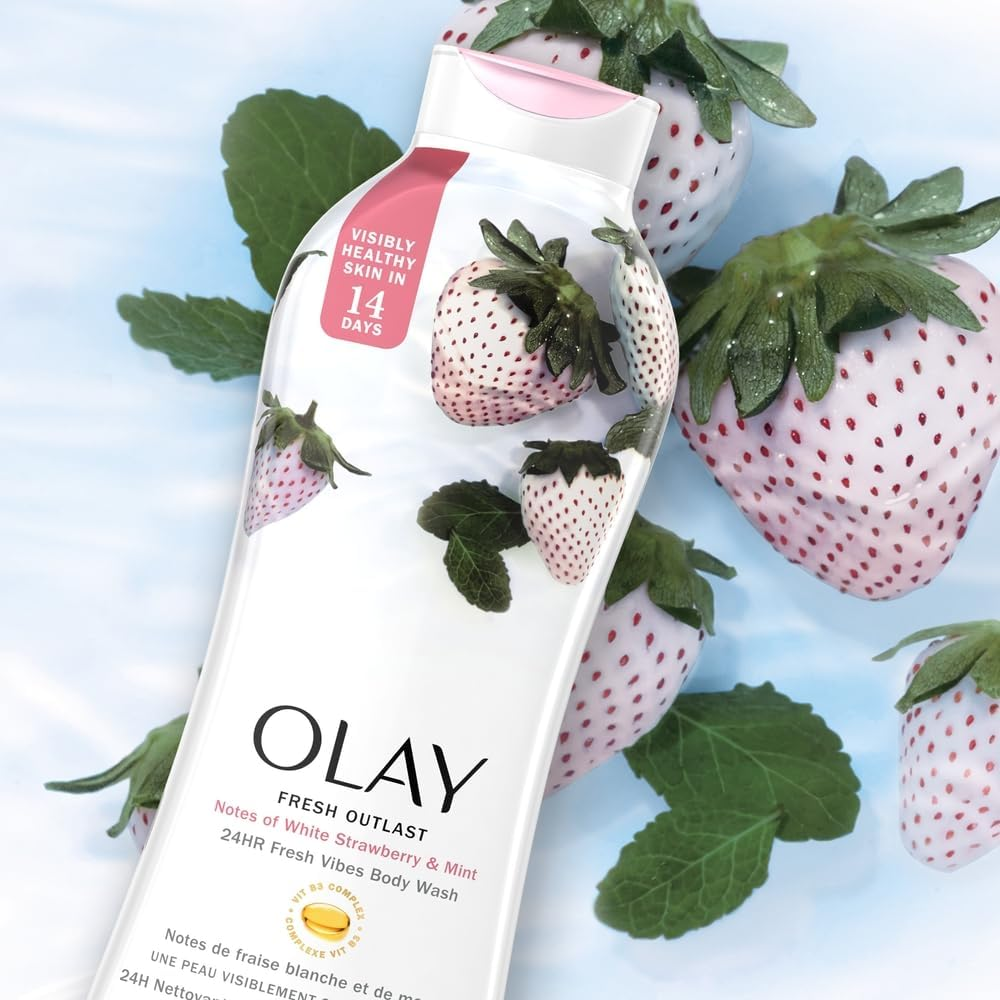 Olay, Fresh Outlast Body Wash, Cooling White Strawberry & Mint, 22 Fl Oz (650 Ml) image number 6