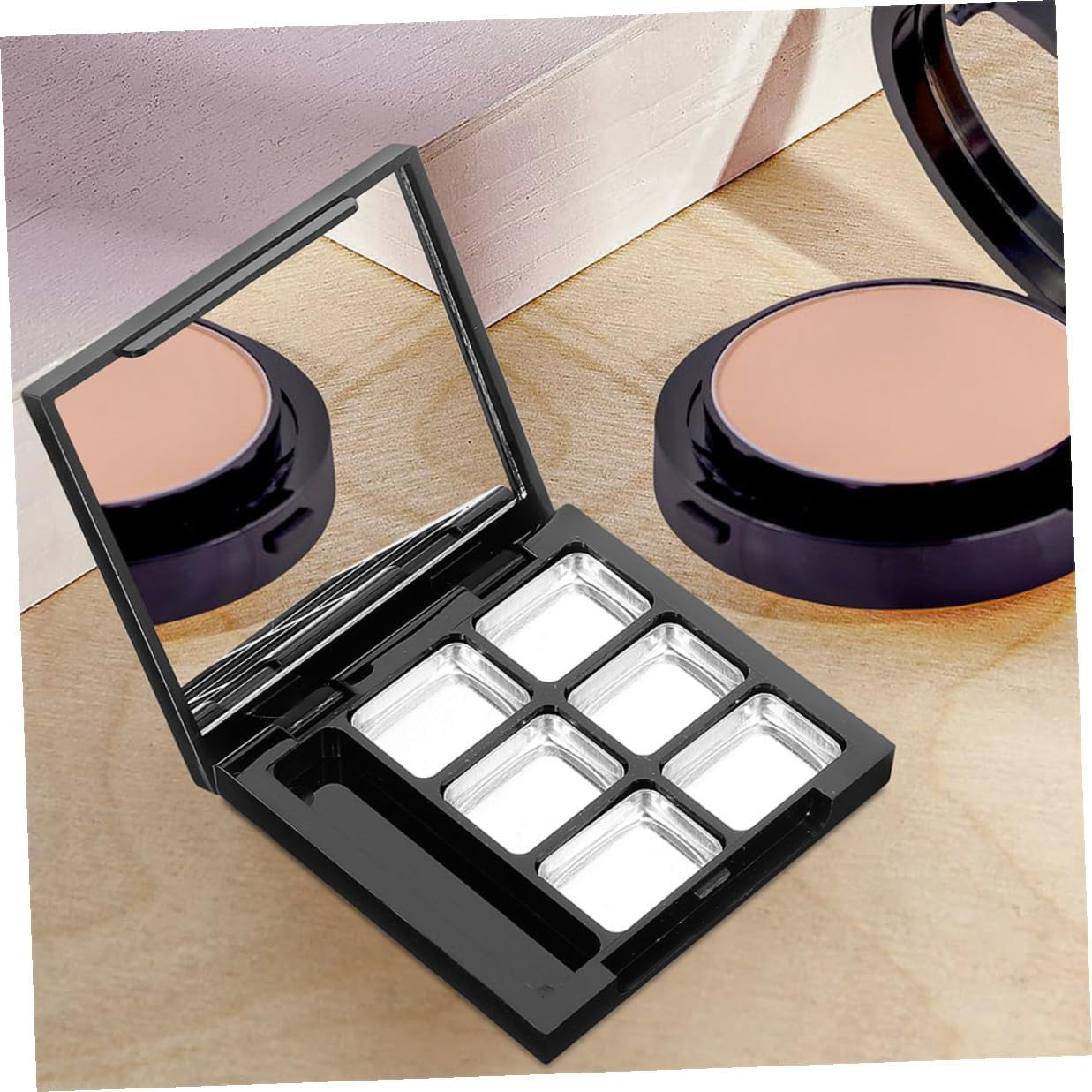2 Sets DIY Refillable Empty Makeup Palette with Integrated Brush Slot Lipstick and Eyeshadow Container for Custom Blusher Storage