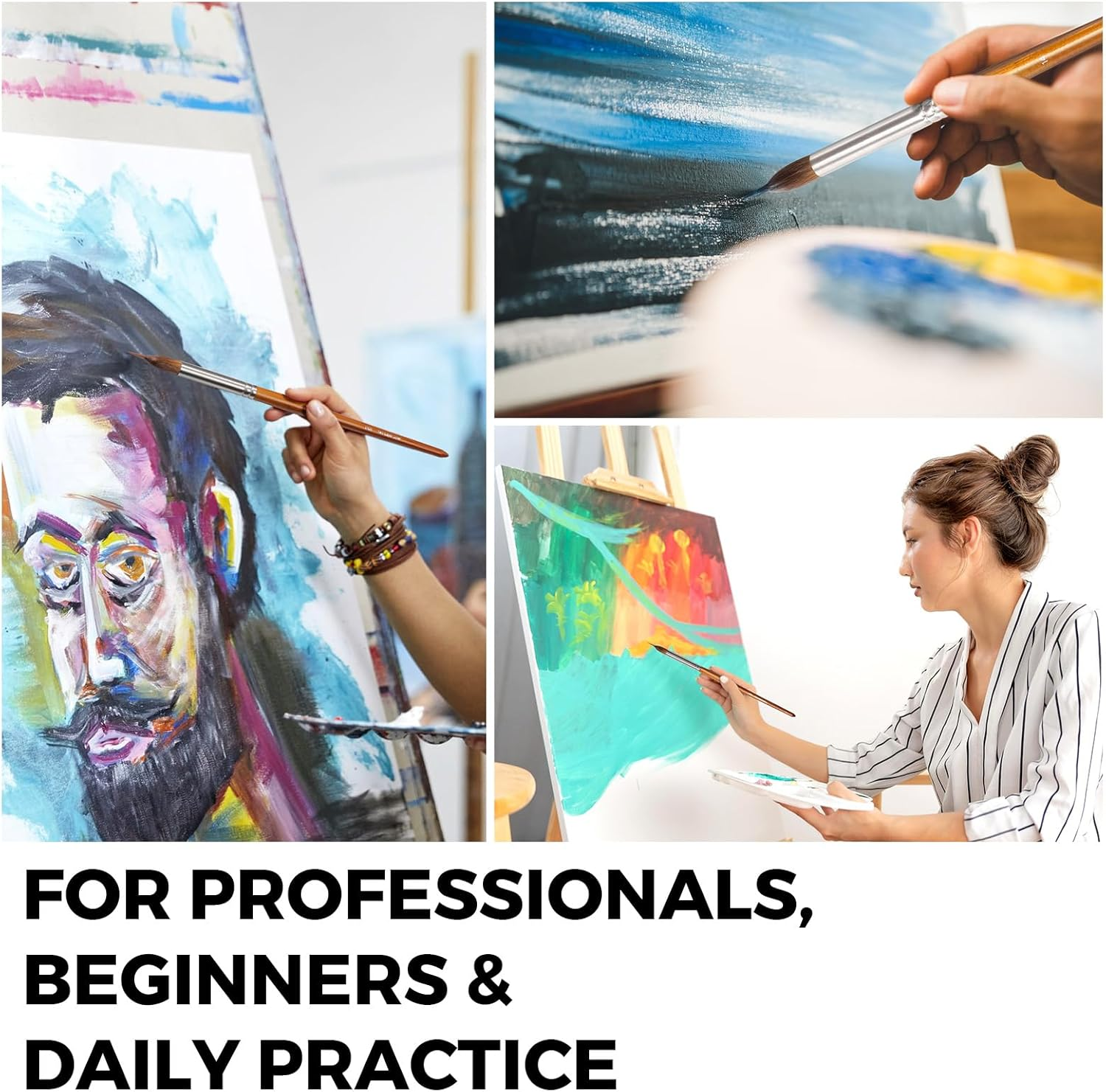 Sable Watercolor Brushes Set,3Pcs(06,10,12) Extended Needle Point Artist Paint Brush,Bamboo Handle,Professional Synthetic Extra Long Horsehair Sable Brushes for Fine Detailing,Acrylic,Gouache,Ink image number 1