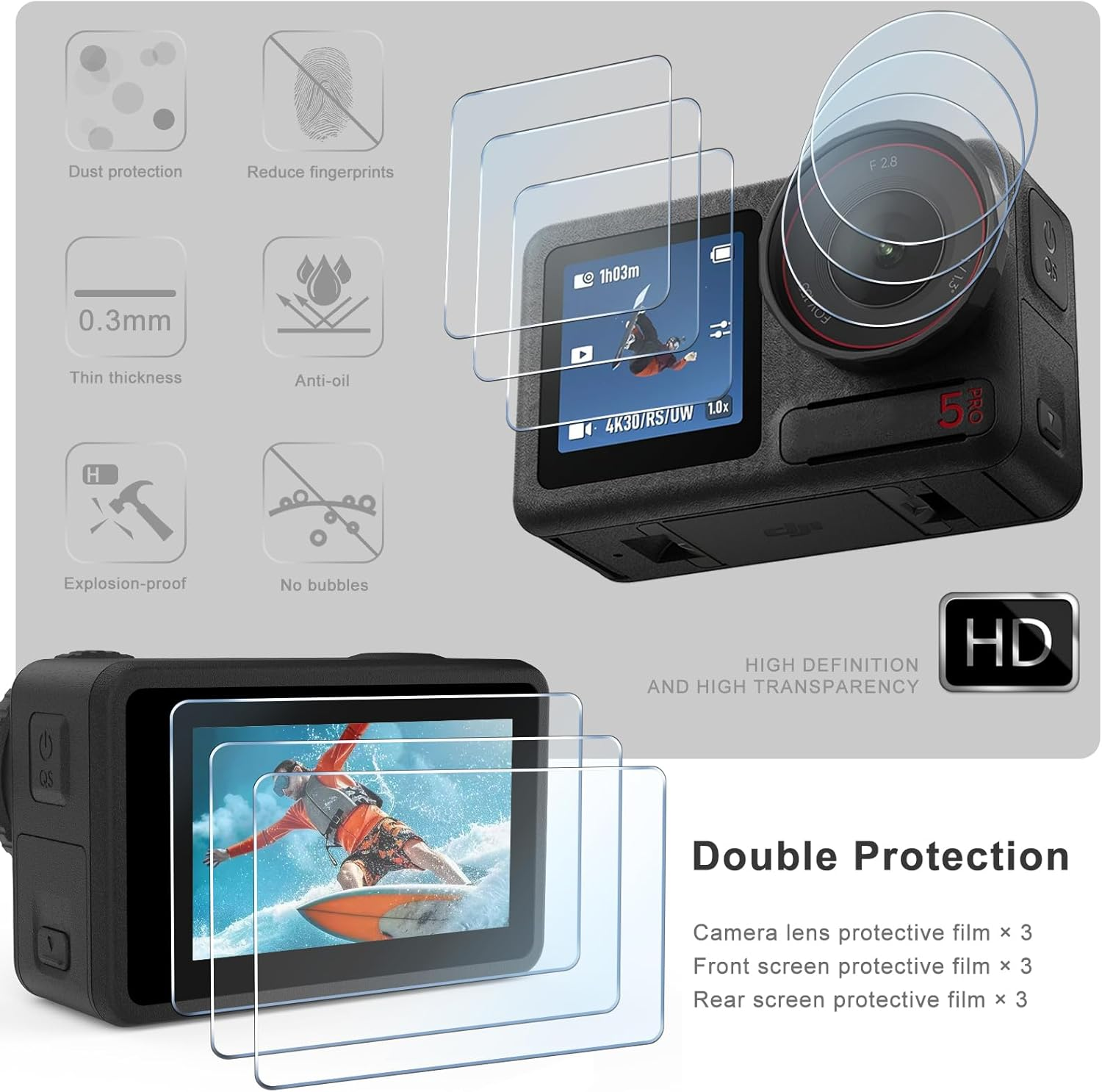 Fitstill [10Pcs] LCD Screen Protector with Silicone Lens Cap Appliable for DJI Osmo Action 5 Pro,Osmo Action 5 Pro Action Camera Accessories,Ultra HD 9H Hardness,Scratch Resistant Bubble-Free image number 3