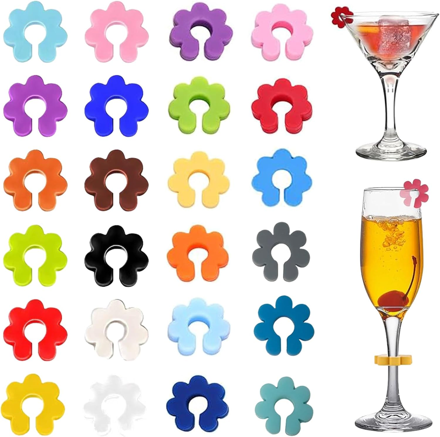 Upgraded Wine Glass Charms Markers - 24Pcs Silicone Drink Markers Glass Identifiers for Wine Glass, Plum Blossom Beer Glass Cup Label Tags for Bar Party Cocktail Champagne Martinis Flutes Glasses image number 4