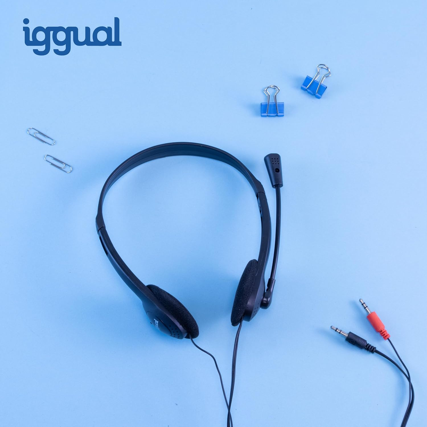 Iggual - Headphones with 90&ordm; Rotating Microphone and 1.8 M Cable with 2 X 3.5 Mm Jack Connections, Including Volume Control Wheel