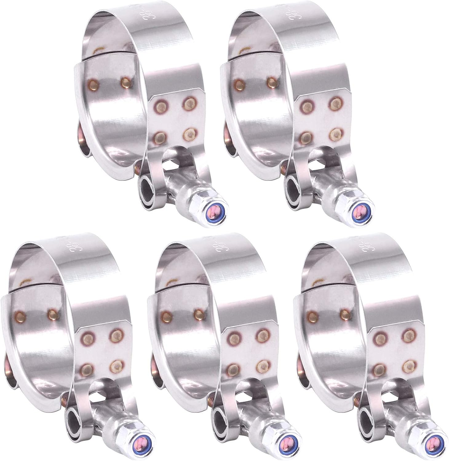 Hilitchi 5Pcs Stainless Steel T-Bolt Clamps with Rounded Band Edges Heavy Duty Turbo Intake Intercooler Clamp (63-71MM) for 2 1/4 Inch