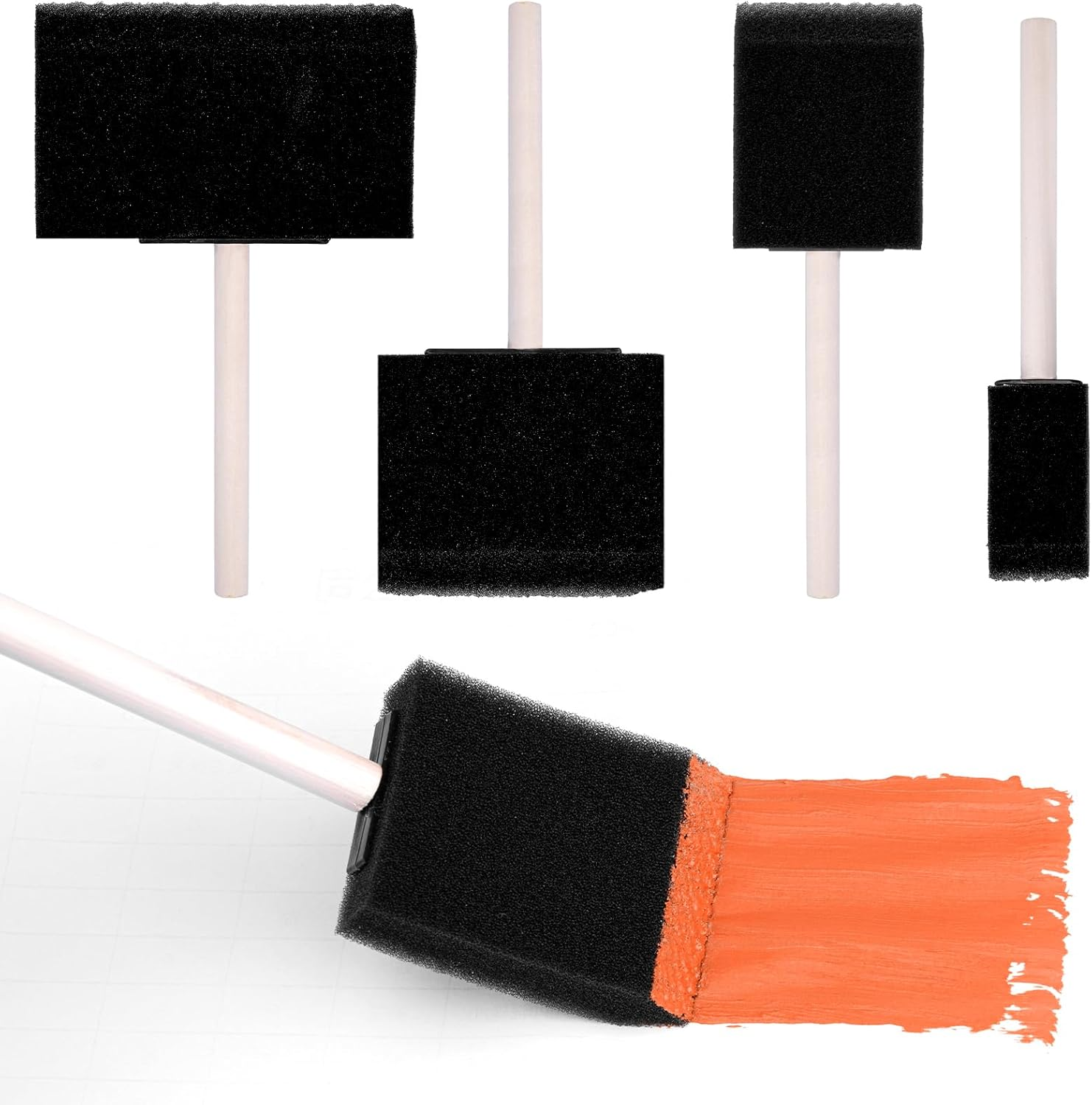 Polly Online 4 Pcs Foam Art Paintbrushes Wood Handle Sponge Brushes 1'', 2'',3'' & 4'' Sponge Paint Brush for Painting Varnishes DIY Craft Projects image number 3