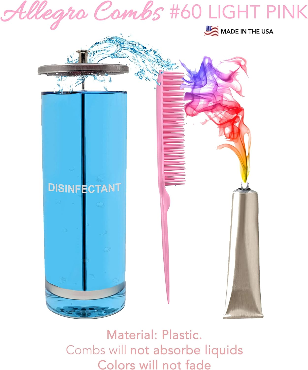 Allegro Combs 60 Parting Three Row Combs Salon Hairstylist Hairdresser Detangle Combs for Natural Hair and Wigs for Curly Hair Made in the Usa 2 Pcs. (Light Pink) image number 2