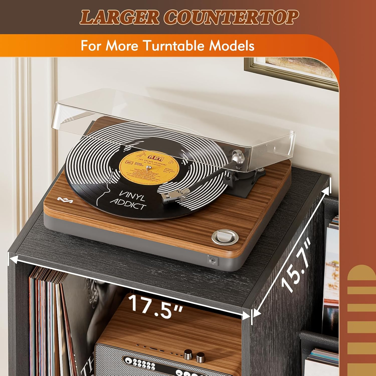 Record Player Stand,Turntable Stand with Vinyl Record Storage,Record Player Table with Vinyl Display Holder Shelf,Record Player Cabinet with 220 Albums Organizer,Media Console Cabinet for Stereo Audio image number 1