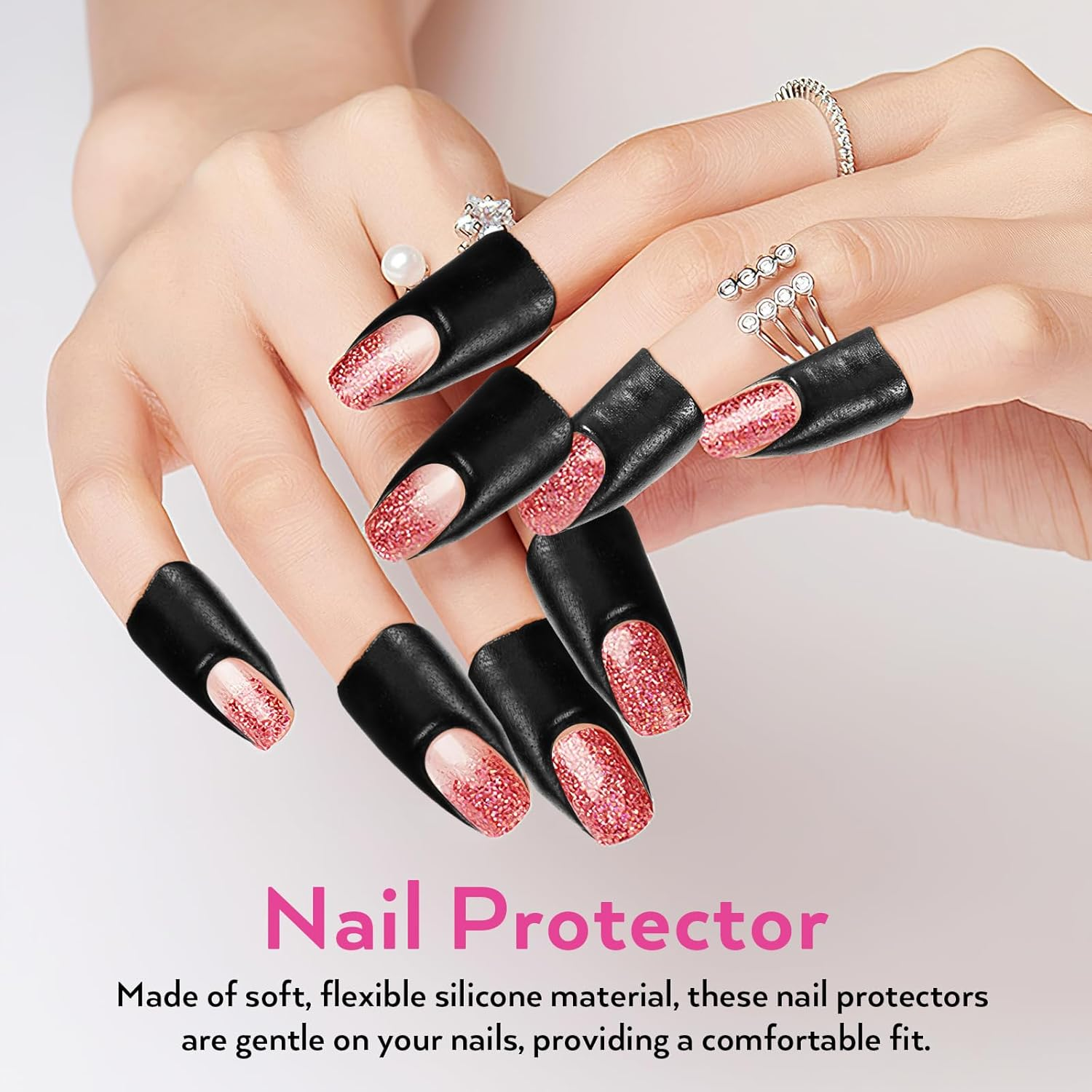 OHPHCALL 100Pcs Nail Polish Protector for Fingers U Shape Latex Nail Polish Barrier Peel off Skin Cuticle Protector Nail Guard Tape for Nail Stickers Painting Manicure Black image number 1