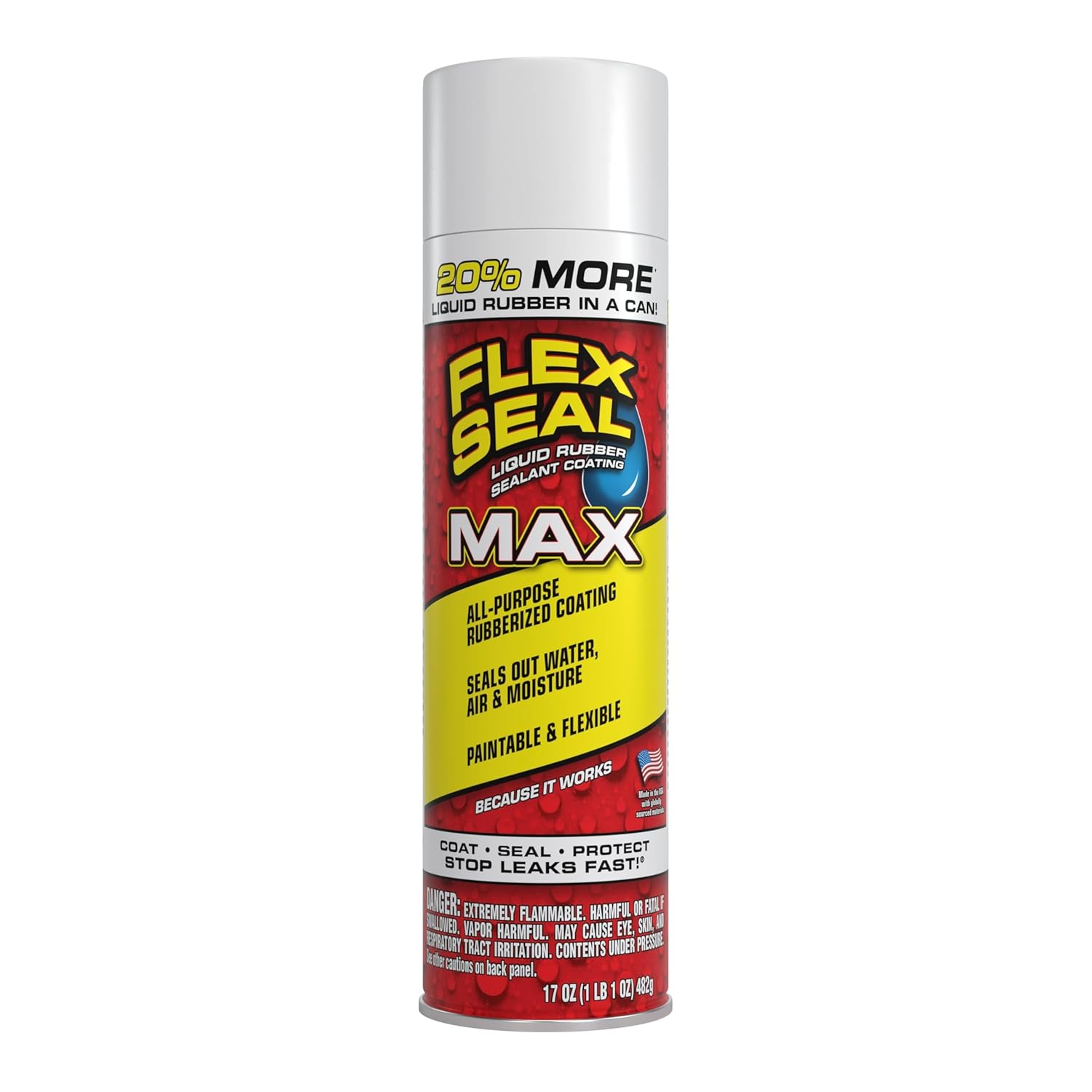 Flex Seal Max, 17 Oz, White, Stop Leaks Instantly, Waterproof Rubber Spray on Sealant Coating, Perfect for Gutters, Wood, RV, Campers, Roof Repair, Skylights, Windows, and More image number 2