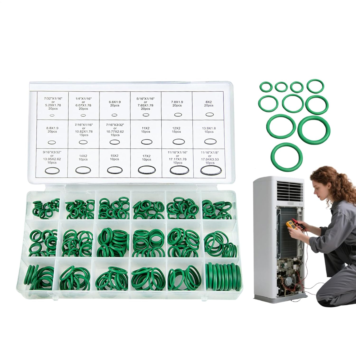 Small O Rings,Rubber AC Service Kit | Compressor Seal for HVAC Vacuum Car Inverter Conditioner Engine Airbrush Home Users Business Users Professionals RV Manifold image number 1