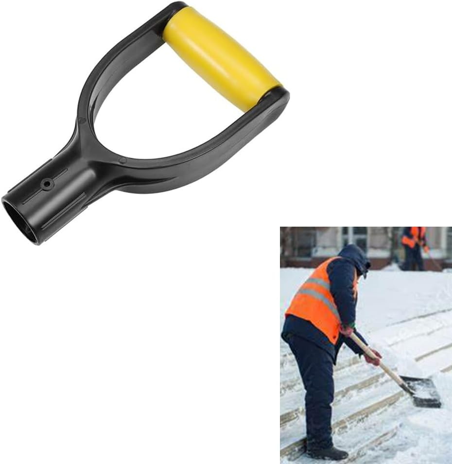 Shovel D Grip Handle 3.2Cm Inner Diameter Shovel Replacement Handle Silicone Grip Reinforcement Snow Shovel Handle Tool Garden Shovel (Black and Yellow)