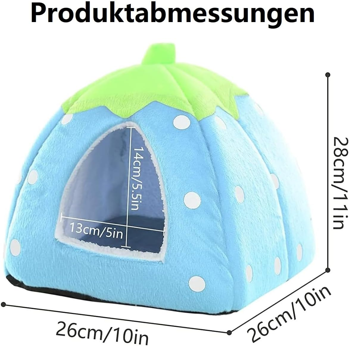 KOMUNJ Small Animal Winter House, Multifunctional Warm Bed, Strawberry Design, Soft Pet Sleeping Bag, Dog Kennel, Cat Cave, Dog, Cat House, Sleeping Bag with Removable Mat (S, Blue) image number 1