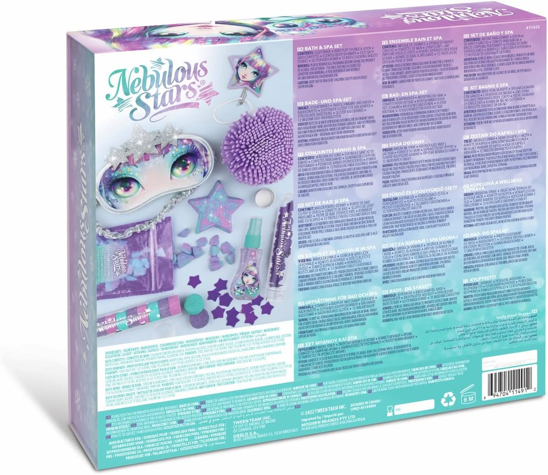 Nebulous Stars Isadora Bath & Spa Set - Relaxing Spa Experience for Kids 8+, Includes Sleep Mask, Bath Puff, Confetti, Scented Body Shimmer & More