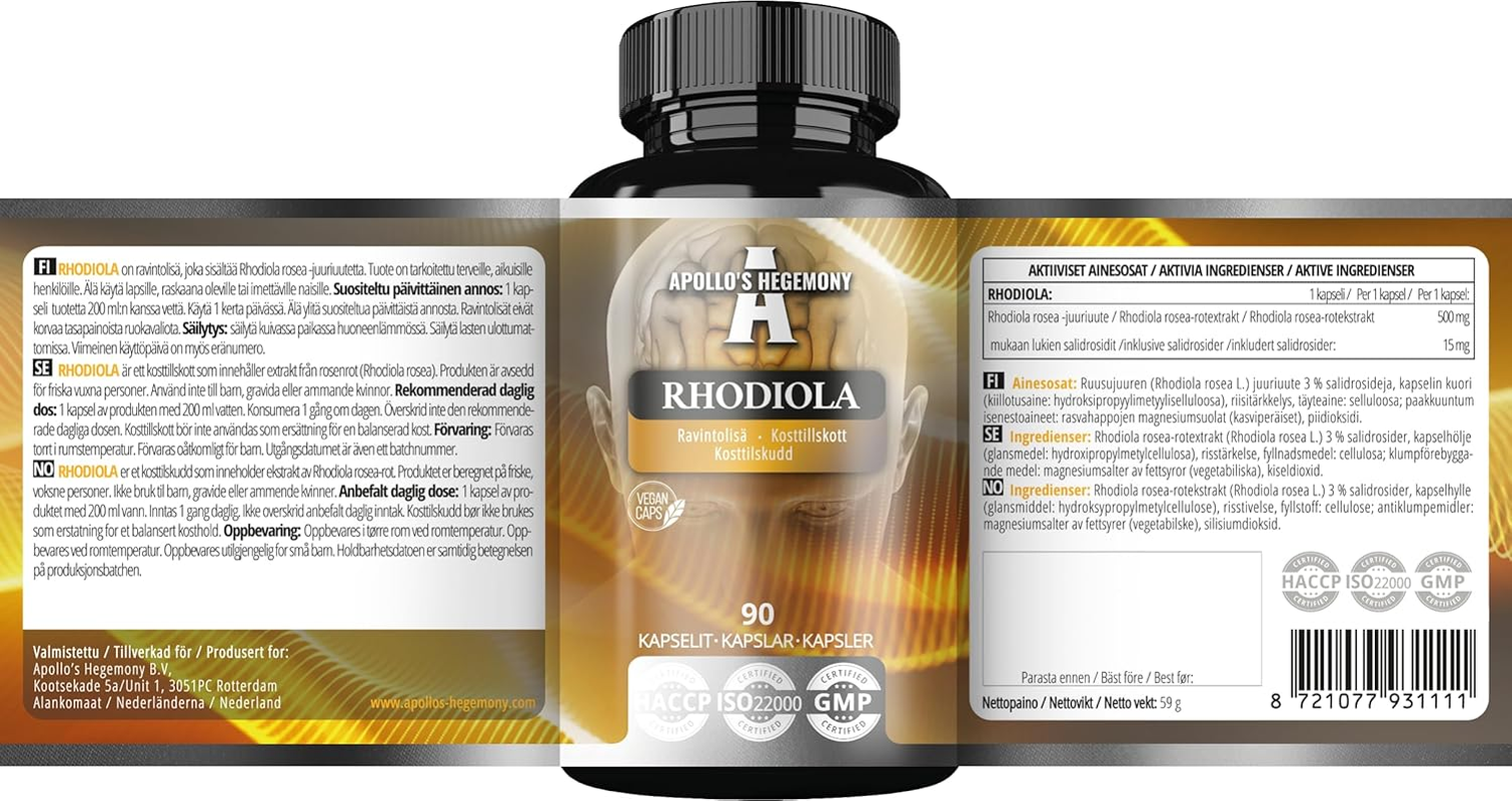 Rhodiola Rosea 125 Mg, Rose Root Extract (3% Salidroside), 90 Vegan Tablets, 12 Month Supply, Herbal Supplement to Reduce Fatigue and Improve Well-Being - by Apollo'S Hegemony image number 4