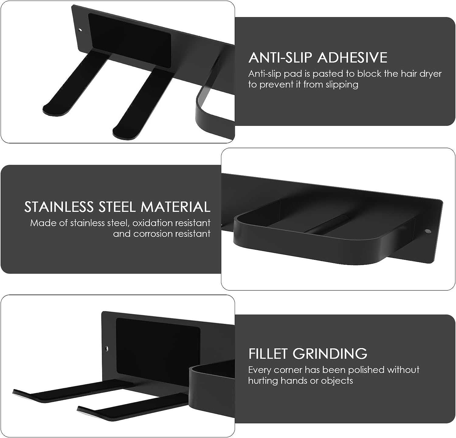 Hair Dryer Holder Wall Mounted, Self Adhesive Blow Dryer Holder, Hair Tool Organizer for Hair Dryer, Curling Wands (Black) - Light Brown image number 2