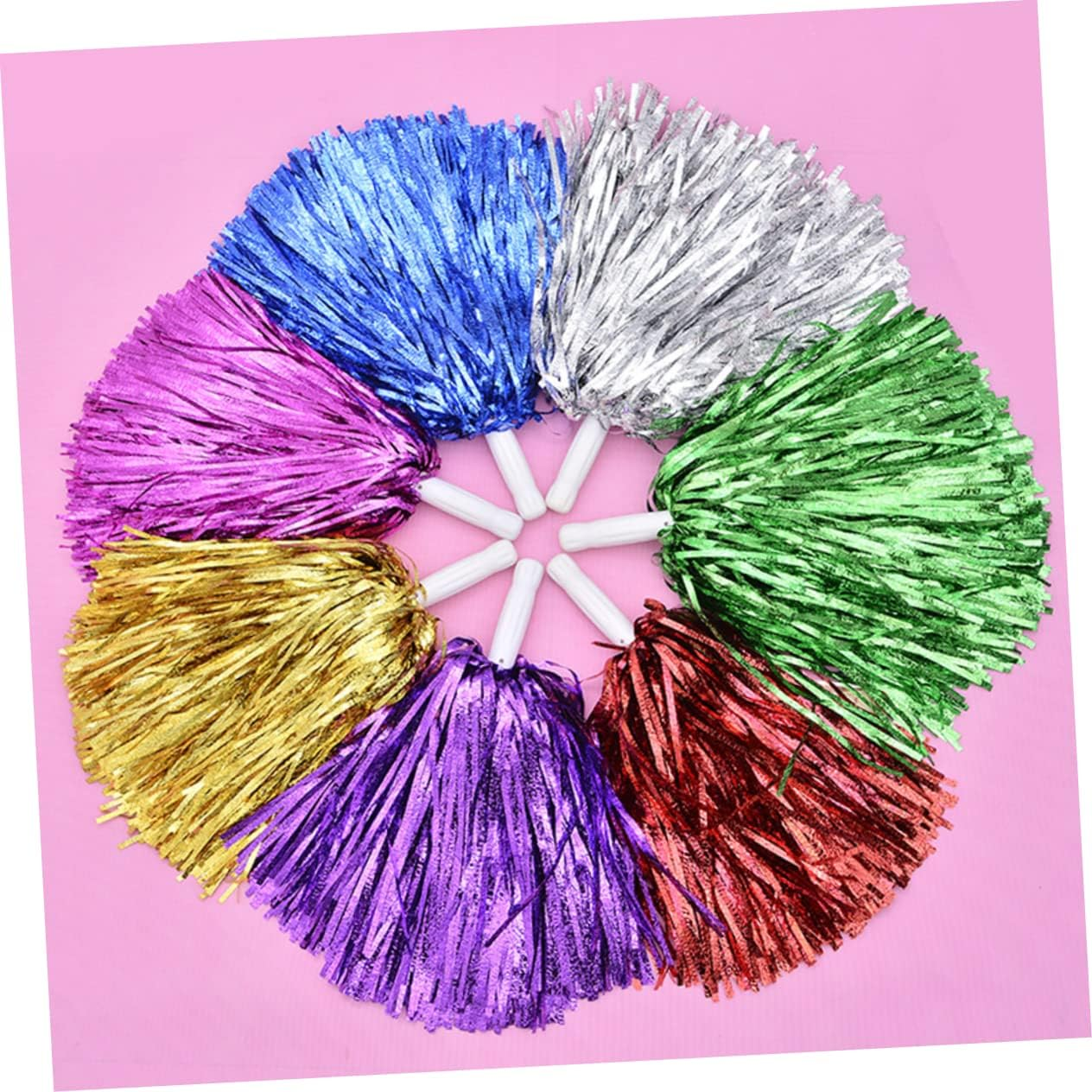 NOLITOY 6Pcs Cheering Hand Flowers Dance Pompom Colored Balls Bouquet Props Toddler Metal Girl Foil Cheer Pom Poms Plastic Pompom Plastic Ring Pom Poms Sports Pompom Foil Pom Poms image number 3