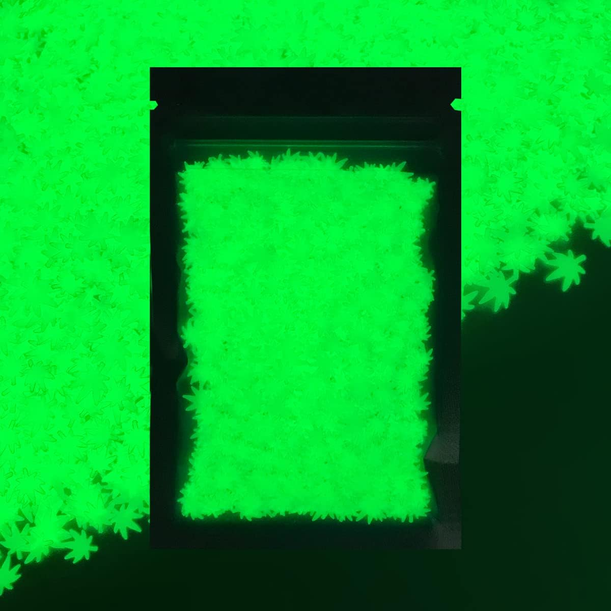 Glow in the Dark Leaf Glitter - Solvent Resistant & Cosmetic Grade - Festival Rave Makeup Face Body Nails Resin Arts & Crafts, Tumblers, Bath Bombs, Resin - Weed Pot Marijuana Leaf - Black image number 5