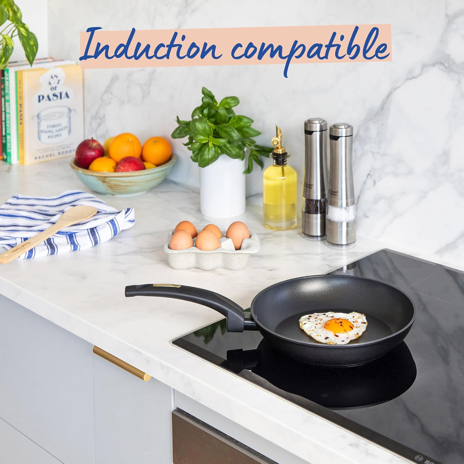 Russell Hobbs Noir Gold 24Cm Frypan, RHCW24FNG, Induction Compatible, Soft Touch Bakelite Handle, Easy Clean Non-Stick Surface, Stylish Gold Accents
