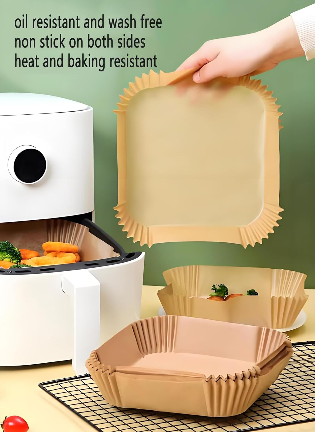 100 Pack Air Fryer Liners - Disposable Baking Paper for Philips, Ninja & Instant Pot Air Fryers | Heat-Resistant & Non-Stick image number 3