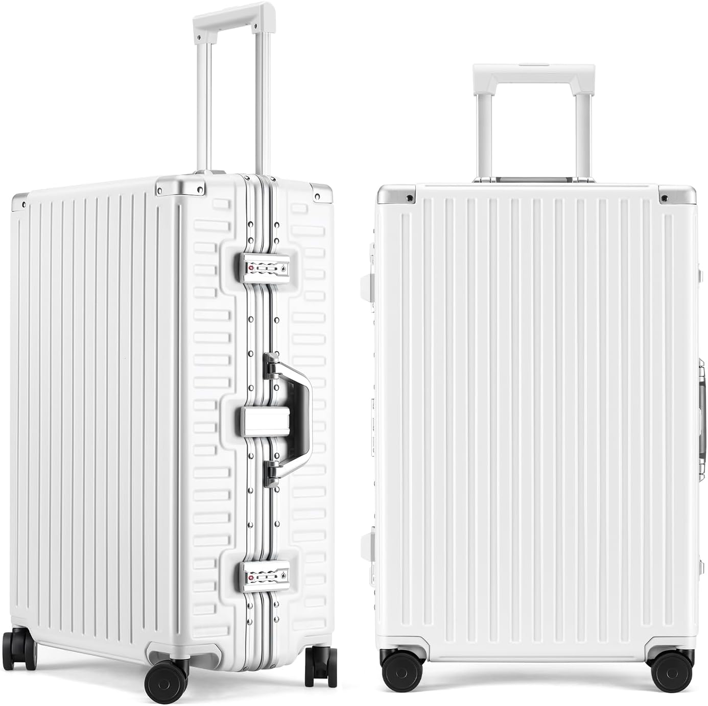 ROAMING Zipperless Luggage, White, 26 Inch Checked Luggage, Zipperless Luggage with Spinner Wheels - Polycarbonate Aluminum Hard Shell Suitcase image number 2