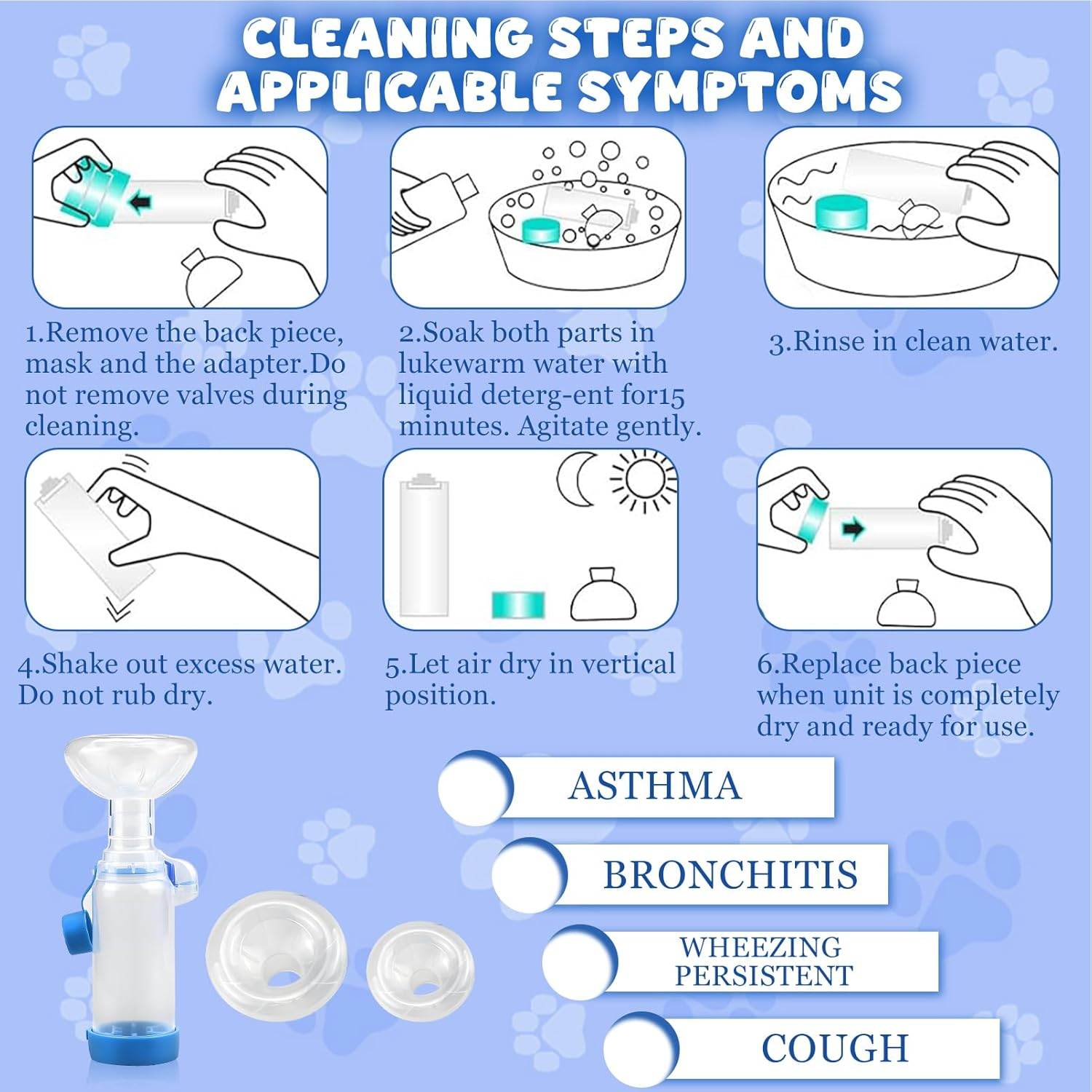 Exatta Inhaler Spacer for Cats and Dogs, Pet Inhaler Spacer with 2 Sizes Masks Cats Dogs, Aerosol Chamber, Hand Inhaler Spacer