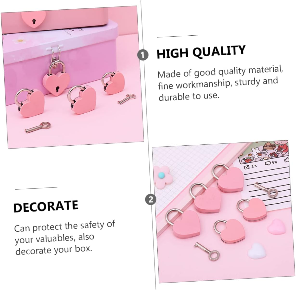 EXHUMKY 2Pcs Security Padlock for Travel and Home Small Locks Heart Shape Mini Diary Locks for Dorm and Door image number 3
