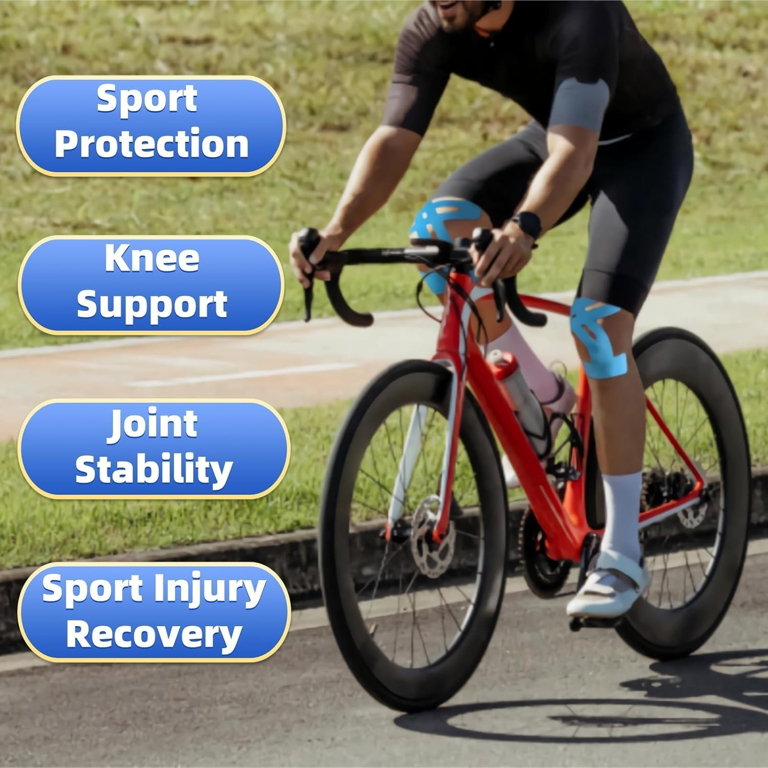 Kinesiology Tape for Knees, 10 Pcs - Knee Support & Stability, Knee Pain Relief Athletic Tape - Waterproof & Elastic, Breathable Hypoallergenic Latex-Free Tape, Black (Beige) image number 1