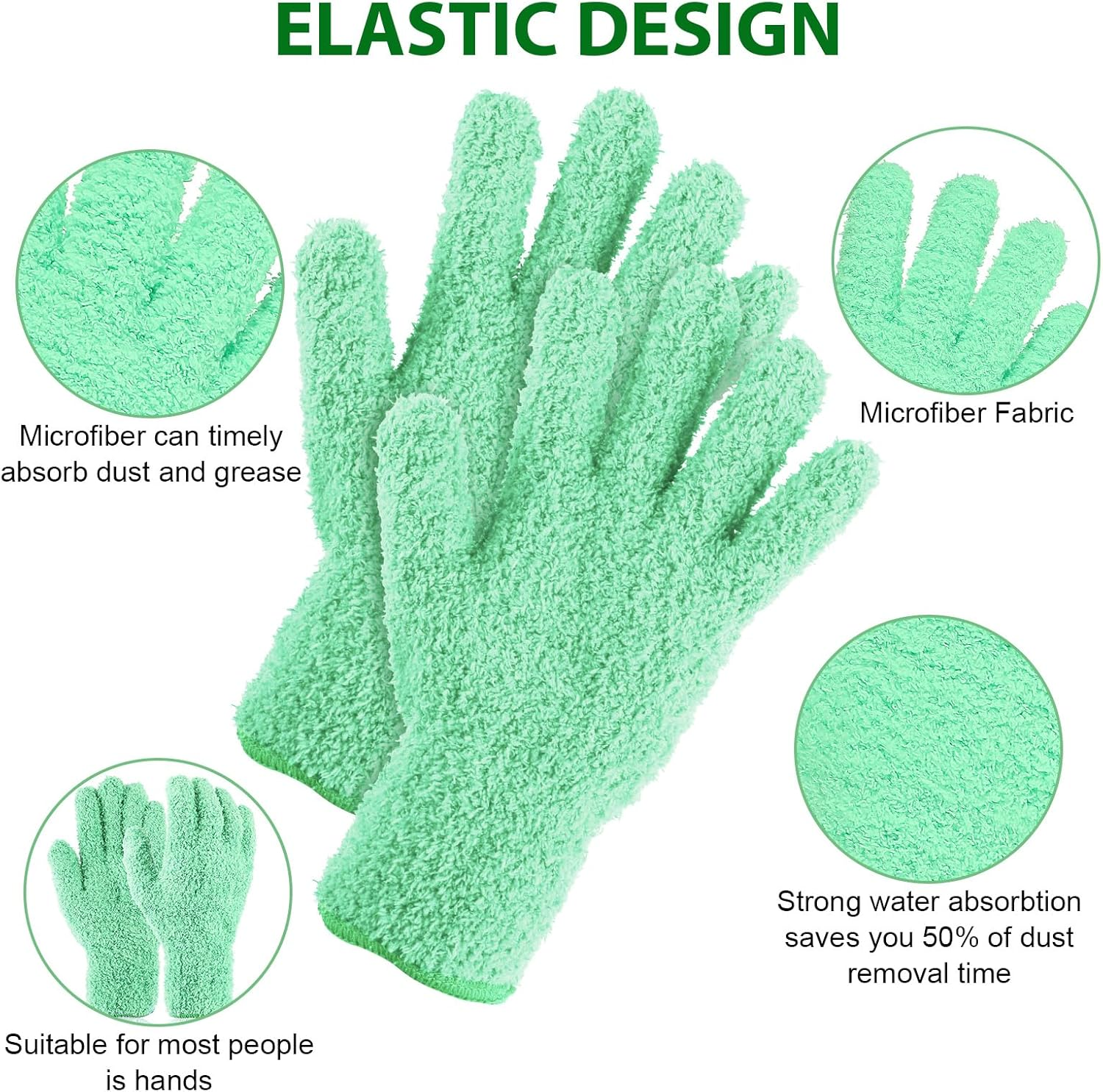 Ymapinc - Plant Dusting Gloves, Microfiber Dusters for Cleaning, Kitchen Green Gloves, Reusable Gloves for Home, Computer, Window, Blind, Washing image number 2