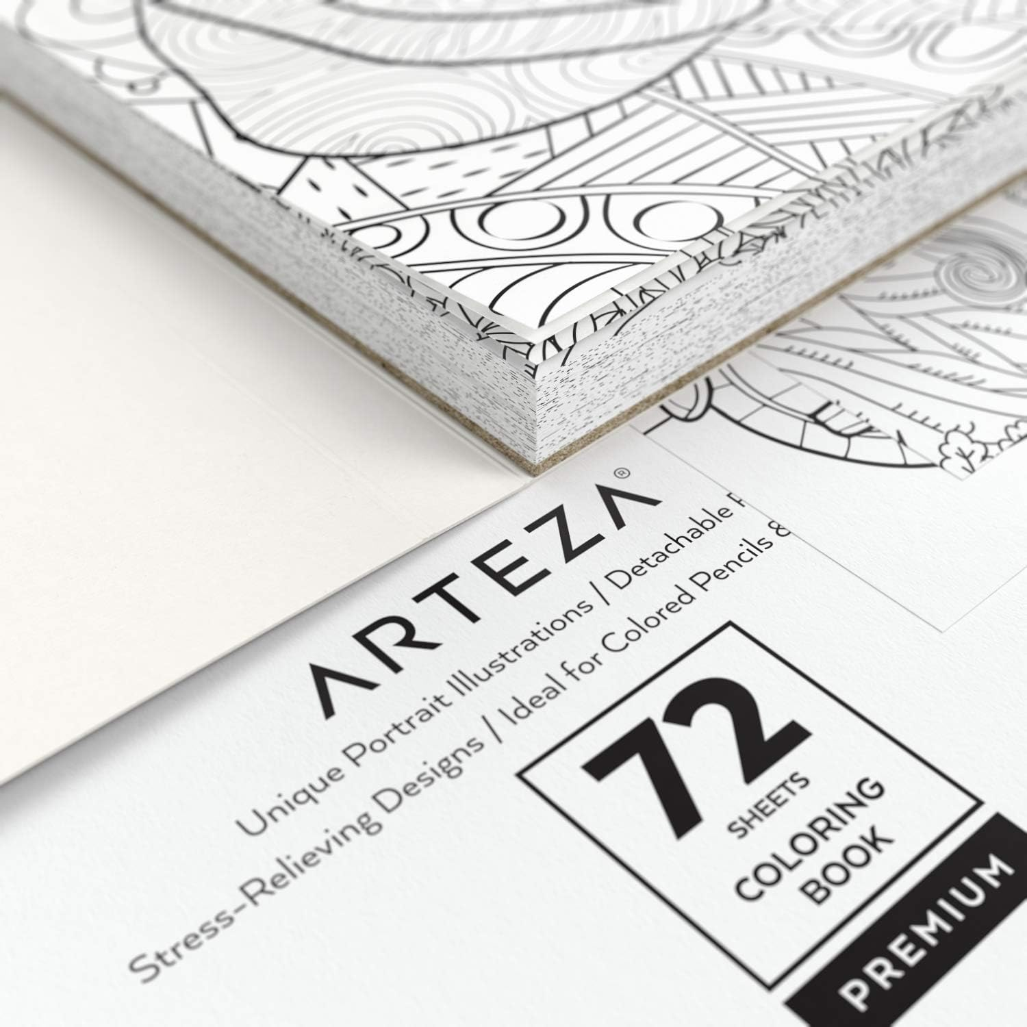 Arteza Adult Coloring Book, 6.4 X 6.4 Inches, 72 Sheets, Portrait Illustrations, Travel-Sized Detachable 100-Lb ​Coloring Sheets​, Art Supplies for Relaxing, Reflecting, and Decompressing image number 2