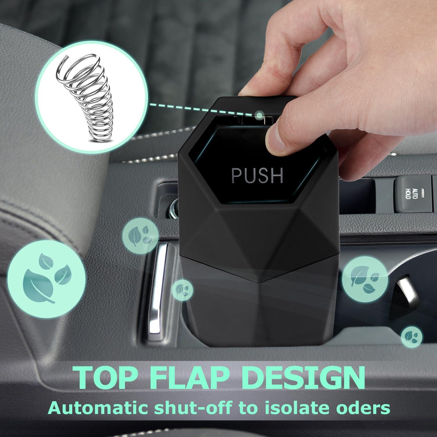 Car Trash Can with Lid, Leakproof Automotive Portable Trash Bin, Diamond Design Easy to Clean Plastic Desktops Dustbin Organizer for Car Home Office with 90Pcs Trash Bags image number 2