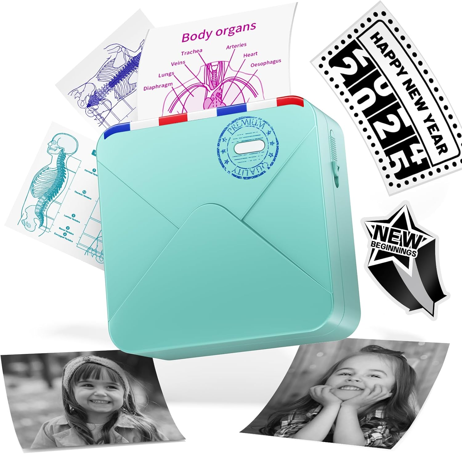 Phomemo M02S 300Dpi High Resolution Print Pod Sticker Printer Portable Mini Pocket Printer Thermal Photo Printer Mobile Printer Sticker Maker for Iphone and Android Phones