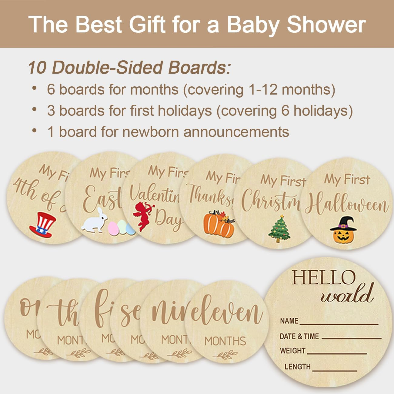 My First Holiday Milestone Child Monthly Card, Baby Announcement Sign & Celebration Board, Hello World Sign, Photo Hinges, Gift and Perfect Keepsake For image number 5