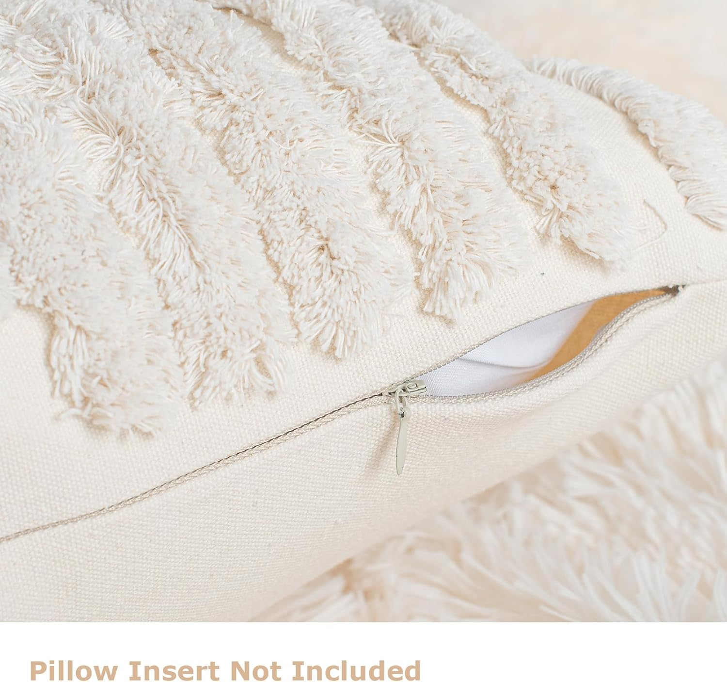 AELS Boho Decorative Textured Throw Pillow Covers 18X18, Set of 2, Modern Abstract Mid Century Rainbow Tufted Pillow Case, Farmhouse Rustic Neutral Woven Cushion Case for Bed Couch Sofa, Creamy White image number 5