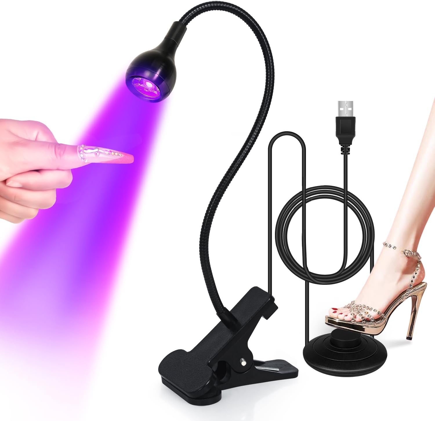 Krofaue UV LED Nail Lamp - Quick Dryer Curing Light Foot Control Gooseneck UV Nail Dryers with Gooseneck and Clamp Manicure Salon DIY at Home Beauty Black image number 2