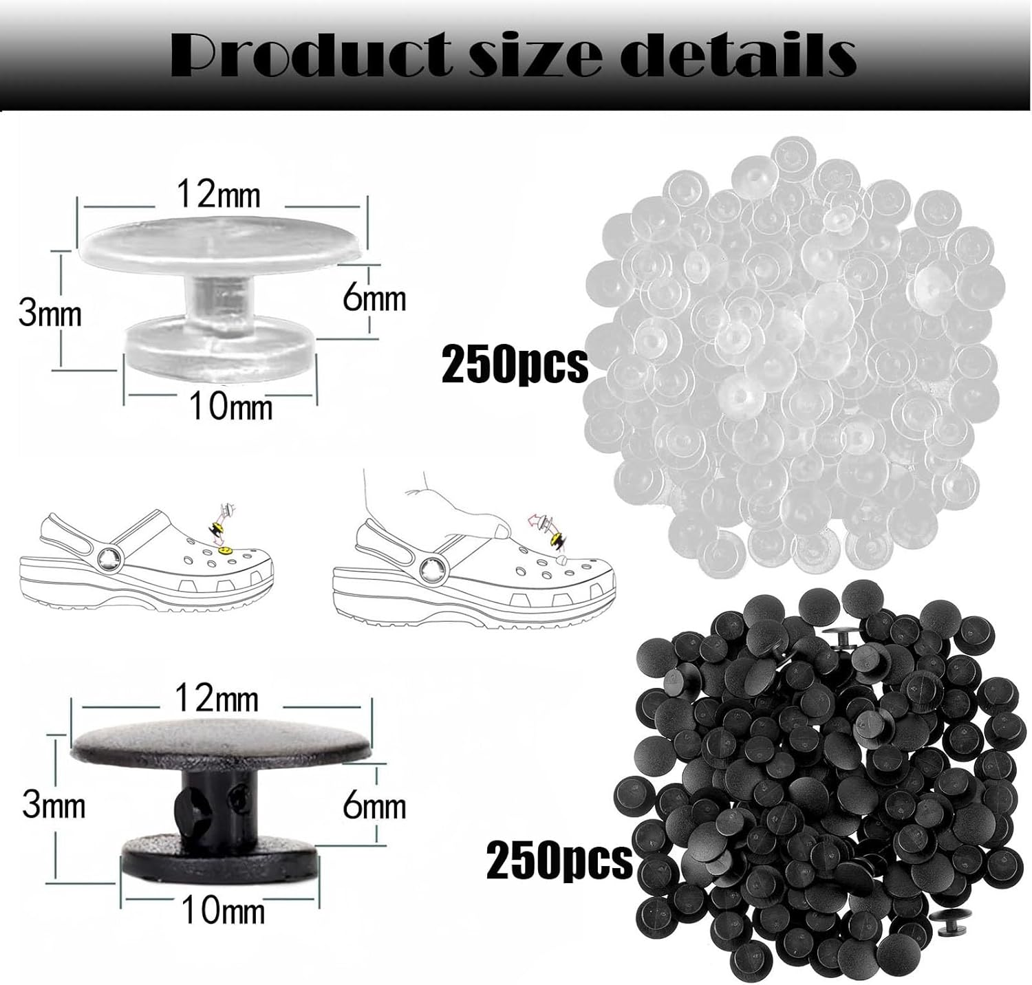 500Pcs Transparent Buttons Plastic Clear Buckles,Diy Shoes Charms Accessories for Shoe Charm Shoe Glue Shoe Charms Plastic Button image number 2