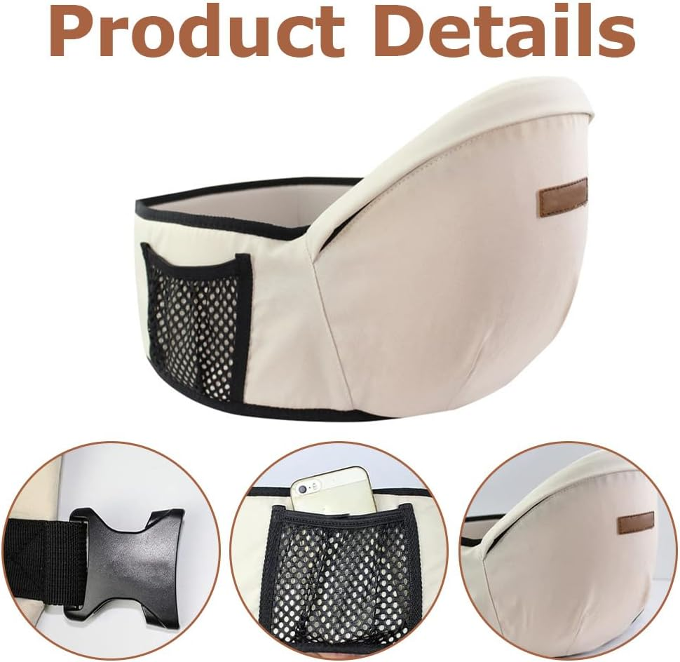 Hip Seat Carrier with Pockets,Front Hip Seat Carrier,Ergonomic Adjustable Waistband,Anti-Slip Seat Surface,For Carrying,Feeding(Beige)
