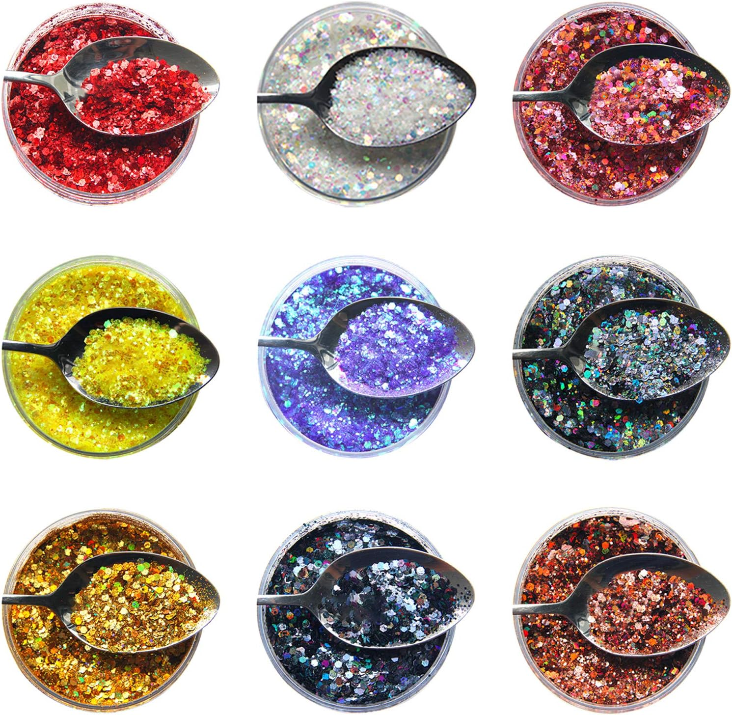 9 Packs Nail Art Pigment Dust Decoration Ultrathin Nail Glitter Sequins image number 6