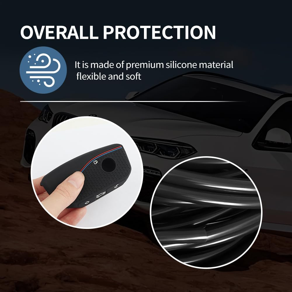 Compatible with BMW Key Fob Cover,2Pcs Car Key Fob Protector with 2PCS Rings Reduces Key Scratches,Silicone Car Key Cover image number 5