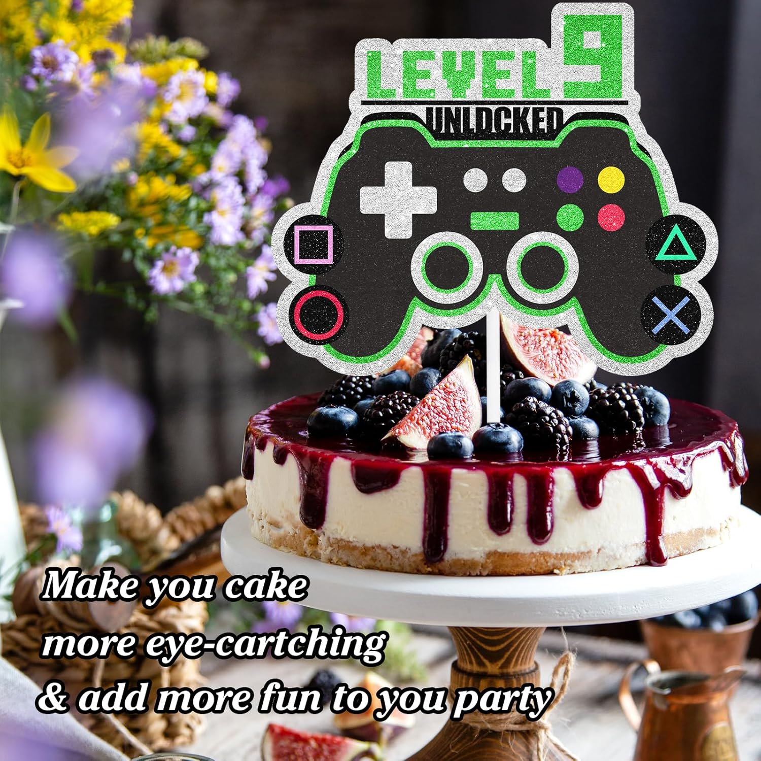 Game Controller Cake Topper Video Game Theme Level up 9 Happy Birthday Unlocked Decoration, Boys and Girls Birthday Party, Game Night, or Anniversary Party Decoration, Birthday Gift for Kids.Liangss - 11Th image number 3