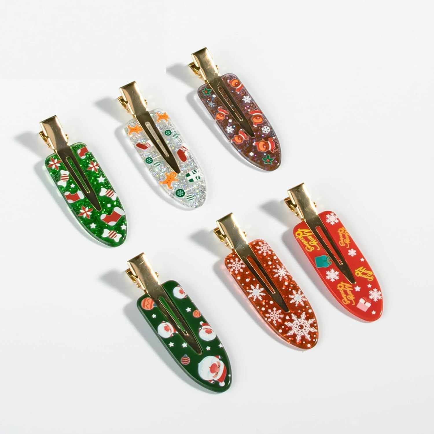 6PCS Christmas No-Bend Hair Clips for Women, Snowflake Duckbill Hairpins, Red Alligator Styling Clips, No-Crease Hair Accessories image number 2