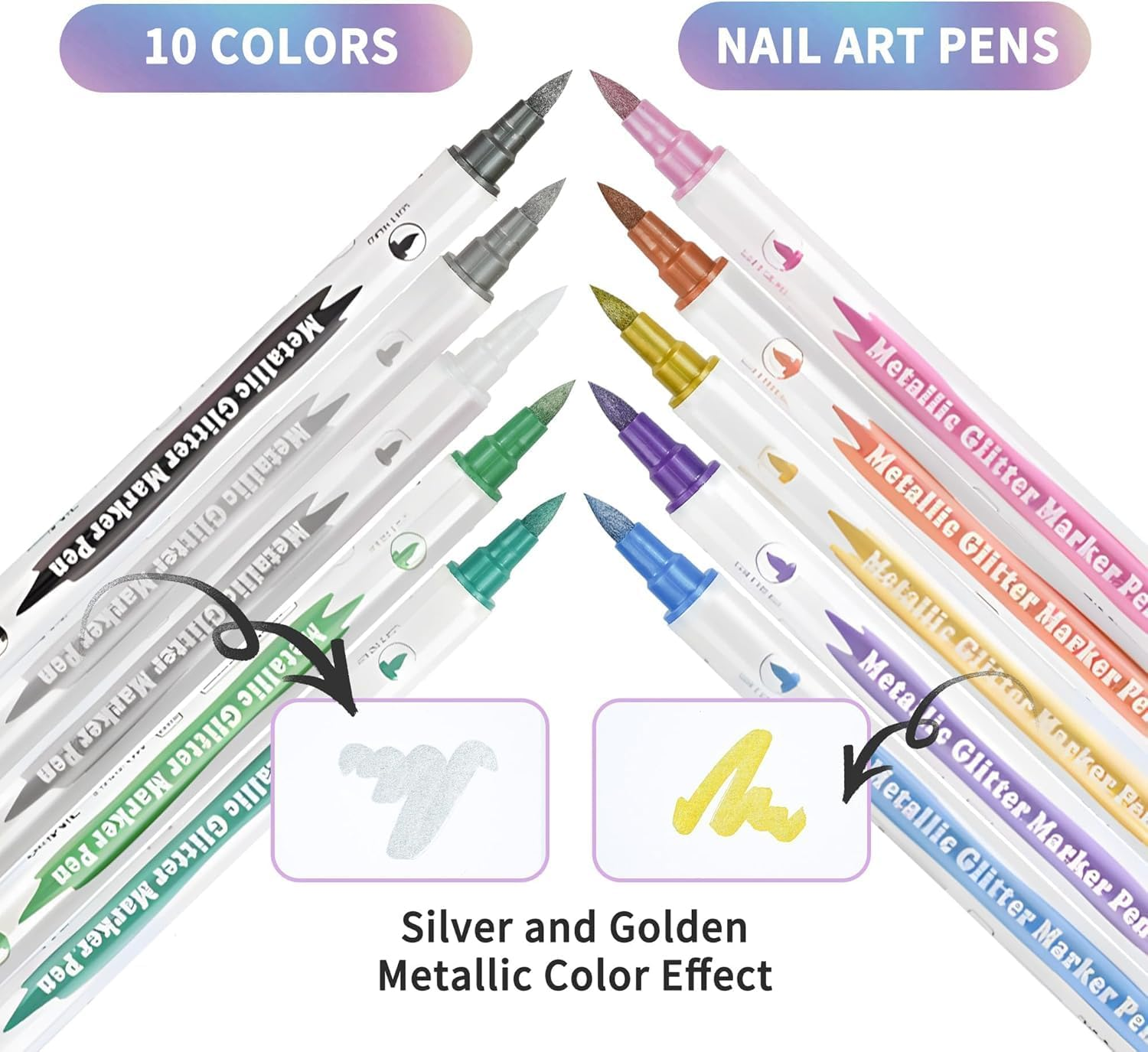 Beauty7 Nail Art Pens Set 10 Color 3D Nail Polish Pens Glitter Dual Tipped Nail Art Pen Drawing Liner Graffiti Dotting Painting Pen Liner Brush Acrylic for DIY Nail Art Beauty image number 5