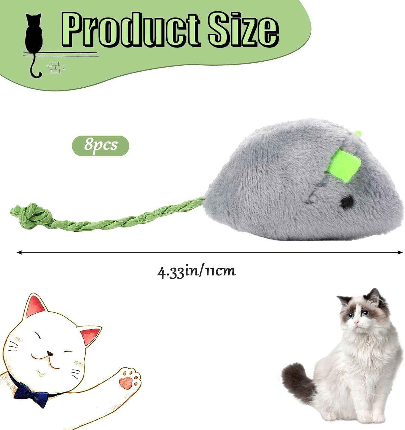 8 Pack Cat Mice Toys Interactive Toy Cats Mouse Plush Cat Toys Catnip Toy Biting Toys for Cats Mouse Shaped Toy for Indoor Cats Realistic Design 8 Color