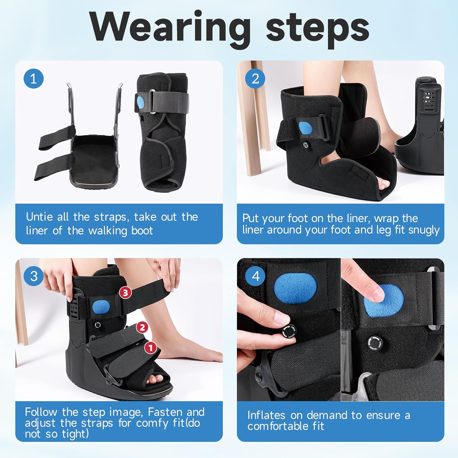 Inflatable Walking Boot - Air Cam Walker Fracture Boot - Short Walker Brace Ultralight Orthopaedic Boot for Sprained Ankle Stress Fracture Broken Foot Achilles Tendonitis Foot Pain Recovery (Medium) image number 4