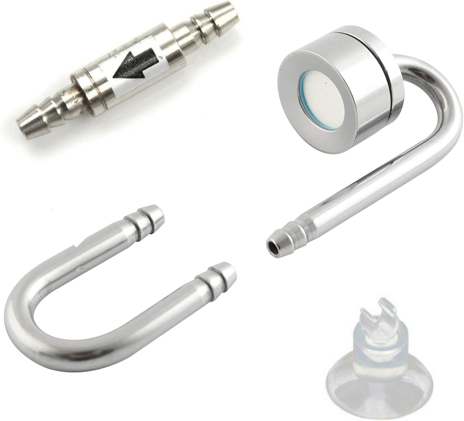 CO2 Stainless Steel Diffuser 4 PCS, CO2 Regulator & U Shape Tube & Check Valve & Suction Cup, DIY for Freshwater Fish Planted Aquarium Tank Aquatic Plants image number 1