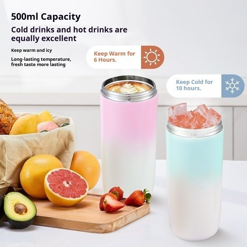 Portable Blender for Shakes & Smoothies with 500Ml Travel Cup, Stainless Steel Juicer Cup with Usb Charging - Thermal Insulation, Easy to Clean, Includes 1 Brush & Straw, for Outdoors Travel (Green) image number 3