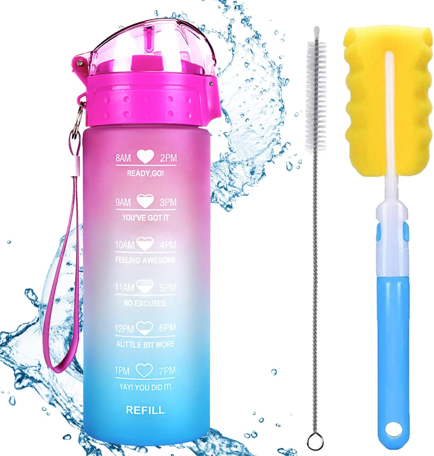 XACIOA 18Oz Water Bottle Kids with Straw,Drink Bottle with Time Marking Leakproof BPA Free,Ensure You Drink Enough Water Throughout the Day for Fitness and Outdoor Enthusiasts