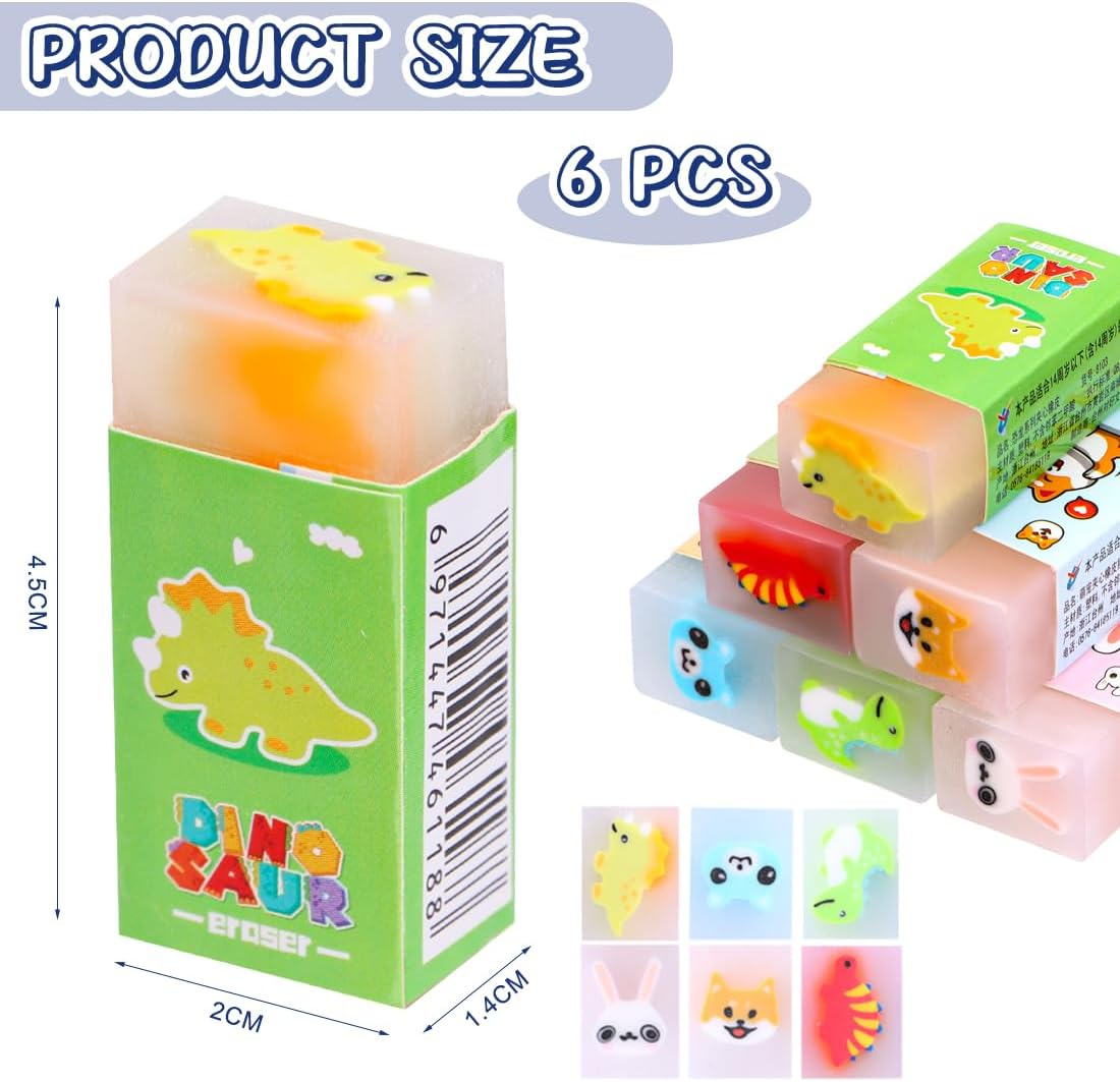Cute Erasers for Pencils Bulk Pet Eraser Fun Animal Pencil Erasers Jelly Drawing Writing Eraser for School Supplies Prize Gifts Party 6 Pack image number 2