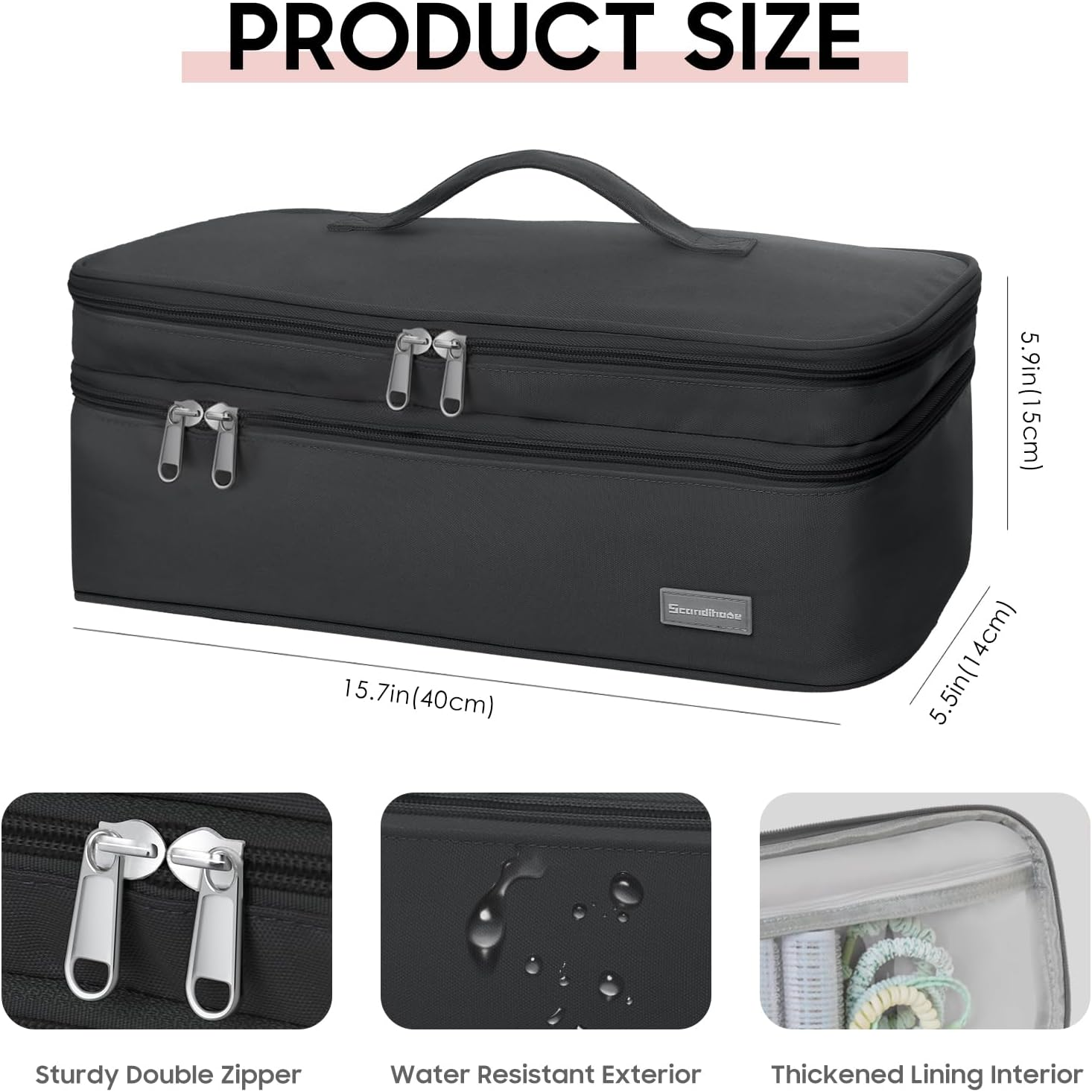 Double-Layer Travel Storage Bag Compatible with Dyson Hair Dryer and Attachments, Portable Carrying Case for Hair Dryer Brush/Volumizer/Styler/Hot Tools Scandihome Series, Black(Bag Only) image number 1