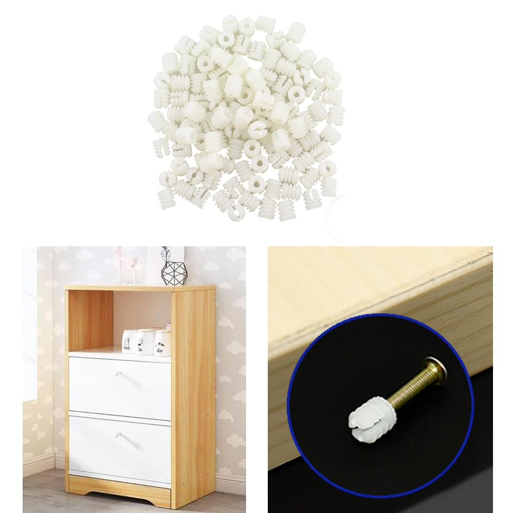 NYGHMY 110 Pcs Hinge Expansion Dowels (0.34X0.38 Inch), Plastic Expansion Dowels, White Hinge Dowel Inserts Accessories for Cabinet Wardrobe Dresser Panel Connection image number 5