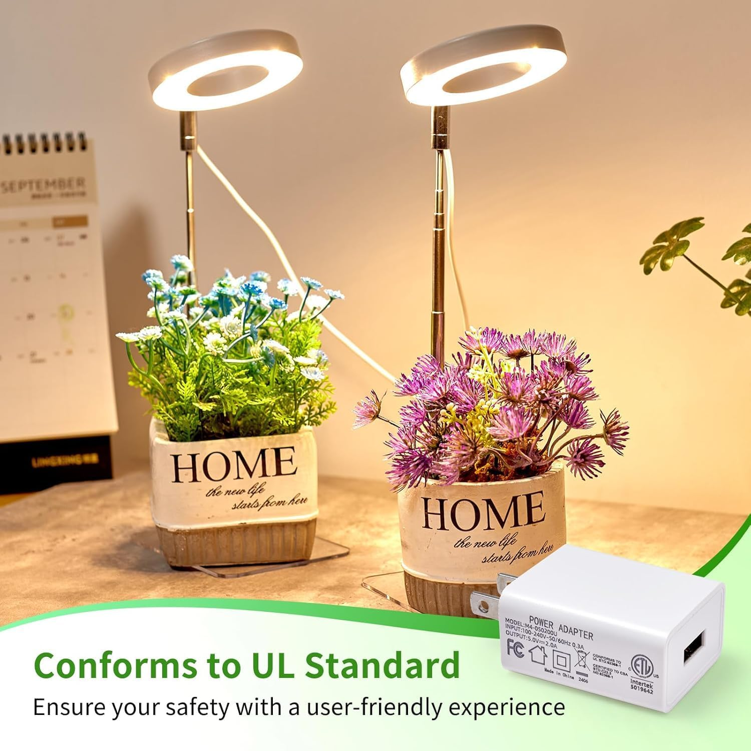 Plant Grow Light, LED Growing Light for Indoor Plants, 2 Head 48 LED Adjustable Height Growing Lamp with Timer, 3 Dimmable Brightness Levels, Low Safe Voltage, Perfect for Small Plants (White)